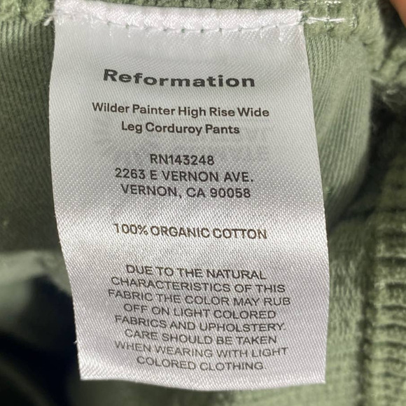 NWT Reformation Wilder Painter High Rise Wide Leg Corduroy Pants - Picture 9 of 9